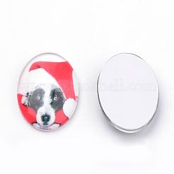 Navidad tema cachorro foto flatback cabujones de cristal&nbsp;GGLA-S034-25x18-030