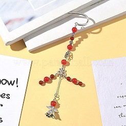 Perles rondes en jade malaisien naturel et marque-pages ange en alliage&nbsp;AJEW-JK00392-03