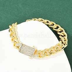 Messing-Mikropflaster-Kette mit klaren Zirkonia-Kubikkettenarmbändern für Damen&nbsp;BJEW-F504-09G