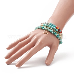 Set di 4 pz 4 pietre preziose miste naturali e sintetiche in stile e braccialetti elasticizzati con perline heishi&nbsp;BJEW-JB09922