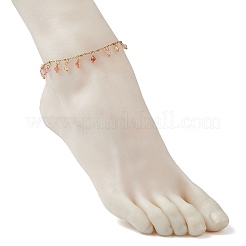 3 Stück 3 Farben gefärbter und erhitzter natürlicher Achat (gefärbt und erhitzt) facettierte runde Quaste 304 Edelstahl Kabelkette Fußkettchen&nbsp;AJEW-AN00744