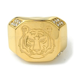 Ionenbeschichtung (IP) 304 Edelstahl Strass Tiger Siegelringe&nbsp;RJEW-Q815-02G-M