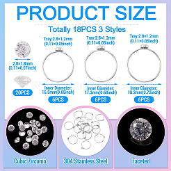 18 Stück 304 Edelstahl-Fingerring-Strass-Einstellungen&nbsp;STAS-TA0005-86P