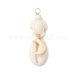 4 pendentif en coquillage cauri naturel et tortue turquoise synthétique teintée&nbsp;PALLOY-JF04035-02
