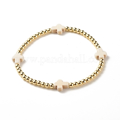 Pulsera elástica con cuentas redondas de hematita sintética y cruz de turquesa sintética (teñida)&nbsp;BJEW-JB07975-01