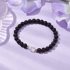 Braccialetti elasticizzati rotondi con perline di roccia lavica naturale da 6 mm&nbsp;BJEW-JB10669