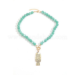 Sommerliche Strand-Halskette im Boho-Stil mit Fischanhänger aus einer Legierung und runden Harzperlen für Damen&nbsp;WG6850D-03