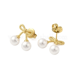 Ohrstecker aus 304 Edelstahl mit Muschelperlen und Schleife für Damen&nbsp;EJEW-U020-28G
