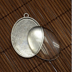 40x30mm Kuppel transparent Glascabochons und Eulenlegierungsanhänger Cabochon Fassungen für diy&nbsp;DIY-X0154-AS-LF