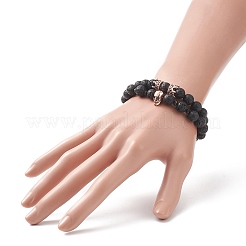 2 Stück 2-teiliges Stretch-Armband-Set aus natürlichem Lavagestein und Messingperlen&nbsp;BJEW-JB09244-02
