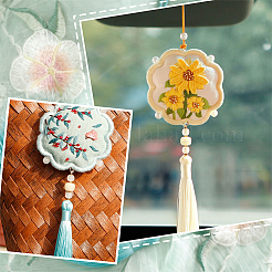 Diy stickerei blumenform säckchen anhänger dekoration kits&nbsp;DIY-WH0033-57B