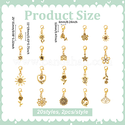 40 pièce 20 styles de décorations de pendentif en alliage de fleur&nbsp;HJEW-PH02115