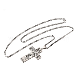 Religione 201 collane con ciondolo a croce vergine cava in acciaio inossidabile per uomo e donna&nbsp;NJEW-Z118-01P
