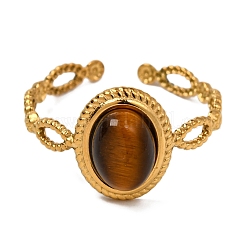 Anelli ovali in occhio di tigre naturale&nbsp;RJEW-Q822-29G-03