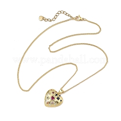 Collana da donna con ciondolo a cuore in ottone con pavé di zirconi rosa e catena a maglia barbazzale.&nbsp;NJEW-JN06484-01