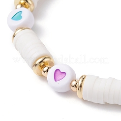 Pulsera elástica con cuentas heishi con patrón de corazón para mujer&nbsp;BJEW-JB07216