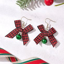 Boucles d'oreilles pendantes en polyester faites à la main en laiton avec cloche et nœud papillon&nbsp;EJEW-JE06669