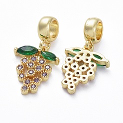 Charms pendenti europei in ottone con micro pavé di zirconi cubici&nbsp;X-ZIRC-F074-05G