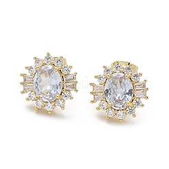 Orecchini a bottone in ottone con zirconi chiari e micro pavè&nbsp;EJEW-C139-05G