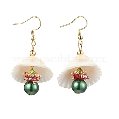 Boucles d'oreilles pendantes rondes en acier inoxydable 304 en forme de coquillage&nbsp;EJEW-MZ00549-02