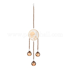 Ciondolo lampadario di cristallo piatto rotondo e rosa appeso&nbsp;LS-HJEW-M002-03