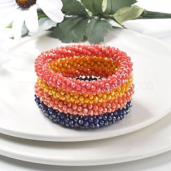 Ab farbig überzogene facettierte opake Glasperlen Stretch-Armbänder&nbsp;BJEW-S144-003D