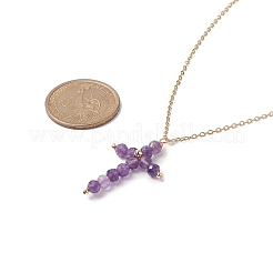 Collana con pendente a croce in rilievo con pietre preziose miste naturali&nbsp;NJEW-JN04236