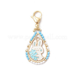 Adornos colgantes de conejo de Pascua con forma de gota de té de vidrio y esmalte de aleación&nbsp;HJEW-MZ00187-01