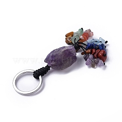 Natürliches Amethyst-Nugget mit gemischten Edelsteinsplittern und Quasten-Schlüsselanhängern&nbsp;KEYC-P012-02P-04