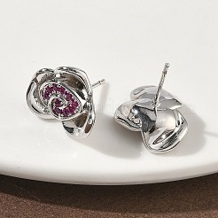 Orecchini a bottone con micro pavé di zirconi cubici in ottone e fiore di rosa&nbsp;EJEW-G452-08P-01