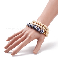 Collana da donna con perline rotonde in legno naturale&nbsp;NJEW-JN03874