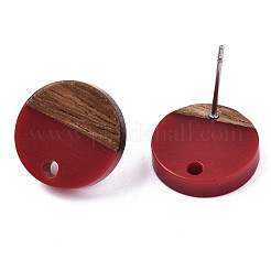 Orecchini a bottone in resina opaca e legno di noce&nbsp;MAK-N032-007A-B03