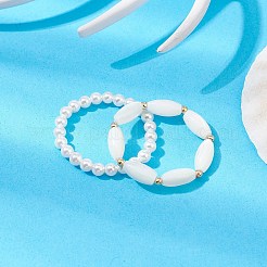 2 Stück 2-teiliges Stretch-Ring-Set mit Muschelperlen&nbsp;RJEW-TA00089