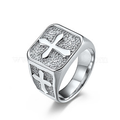 Anillos de dedo de acero inoxidable 304 con patrón cuadrado y cruz para hombre&nbsp;FS-WGAC6B1-04