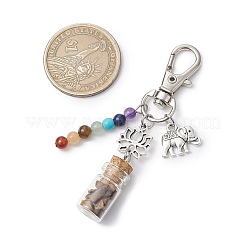 Bouteille de souhait en verre avec des éclats de pierres précieuses naturelles et synthétiques chakra à l'intérieur de décorations suspendues&nbsp;HJEW-JM03044