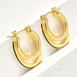 Boucles d'oreilles créoles ovales à deux couches en laiton émaillé&nbsp;EJEW-S252-03D-G