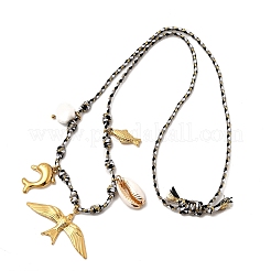 Collana estiva da spiaggia in acciaio inossidabile 304 e ciondolo in conchiglia naturale galvanizzata con cordino in poliestere regolabile per donna&nbsp;NJEW-F348-01A-G