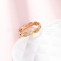Anillos de dedo ondulados de circonita cúbica transparente de acero inoxidable 304 para mujer&nbsp;RJEW-Z115-02G