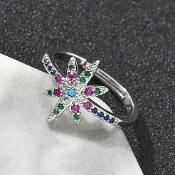 Bagues en laiton avec micro pavé de zircone cubique pour femmes&nbsp;RJEW-D322-03P