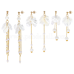3 paire de boucles d'oreilles à pampilles en forme de fleur en acier inoxydable 304&nbsp;EJEW-PH01461