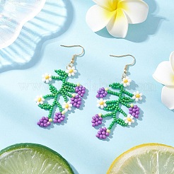 3 par de pendientes colgantes de acero inoxidable 304 con cuentas de vidrio de 3 colores con flores y frutas.&nbsp;EJEW-MZ00533