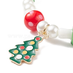 2 Stück 2 Stil Glasperlen & Bunte Malerei Pilzperlen Stretch-Armbänder Set mit Legierungs-Emaille-Weihnachtsanhänger für Frauen&nbsp;BJEW-JB08395