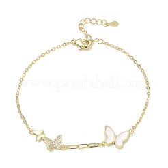 Messingarmbänder mit Mikropavé-Fassung aus klaren Zirkonia und weißen Schmetterlingsgliedern&nbsp;KK-CBA6980-21G