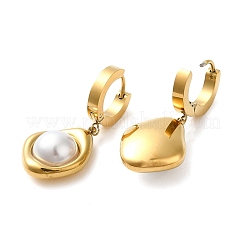 Pendientes de aro colgantes con forma de lágrima de acero inoxidable 304 con revestimiento iónico (IP) y cuentas de perla de imitación ABS.&nbsp;X-STAS-D089-06G