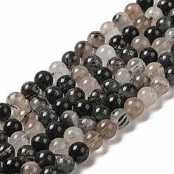 Natur schwarz Rutilquarz Perlen Stränge&nbsp;G-R446-6mm-37-01