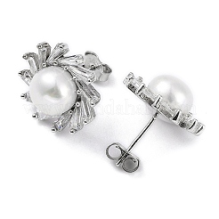 Anlaufgeschützte rhodinierte 925 Sterling Silber Micro Pave Zirkonia Sonnen-Ohrstecker für Damen&nbsp;EJEW-F318-03P
