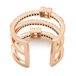Anneaux de manchette rectangulaires en laiton plaqué micro pavé de zircone cubique pour femmes&nbsp;RJEW-F162-15RG