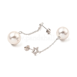 Aretes colgantes redondos con perlas de concha&nbsp;EJEW-Z024-08B-P