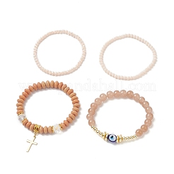 Juego de pulseras elásticas con cuentas de vidrio y hematita sintética&nbsp;BJEW-JB09144-03