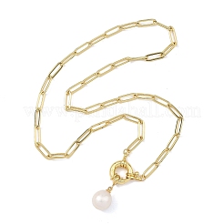 Colliers pour femmes avec pendentif ovale en perle baroque naturelle keshi et chaîne en laiton ornée d'un trombone&nbsp;NJEW-JN06144